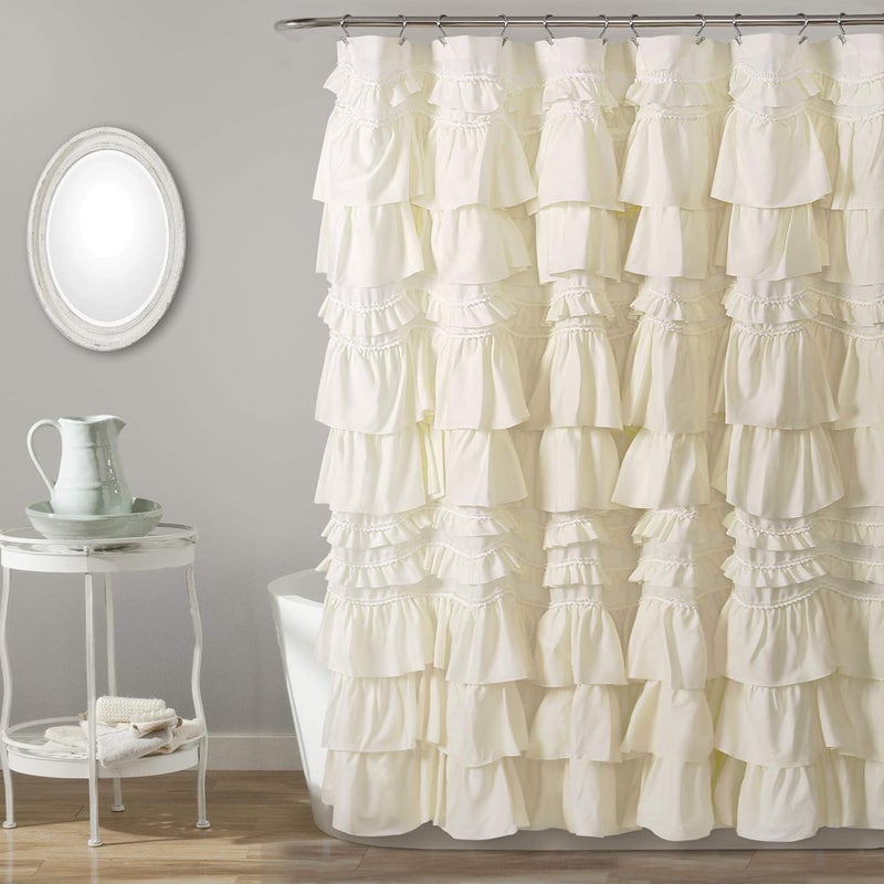 Lush Decor Kemmy Shower Curtain | Ruffled, Textured Shabby Chic Farmhouse Style Design, 72” x 72”, Ivory - Image 1