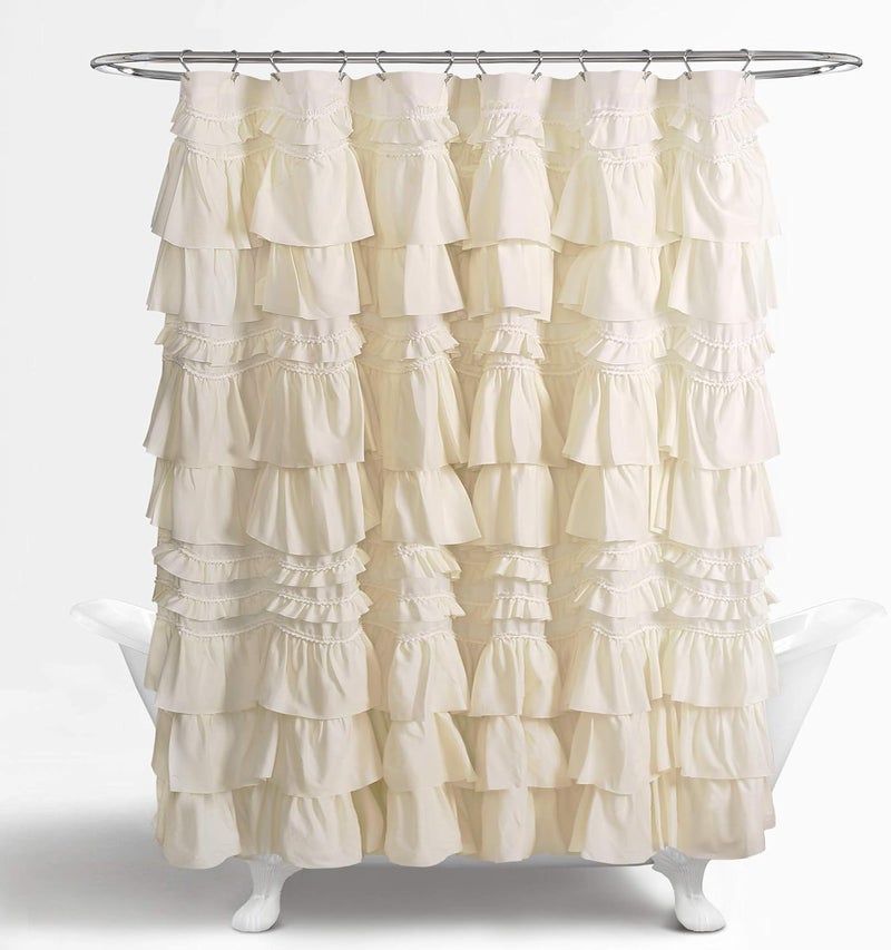 Lush Decor Kemmy Shower Curtain | Ruffled, Textured Shabby Chic Farmhouse Style Design, 72” x 72”, Ivory - Image 5