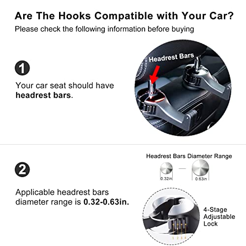 SCOVVORD Car Headrest Hook with Phone Holder, Universal 360 Rotation Headrest Hooks for Purses and Bags (Silver) - Image 2