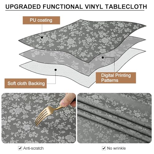 Smiry Rectangle Table Cloth, Waterproof Heavy Duty Vinyl Tablecloths, Wipeable Washable Table Cover for Kitchen and Dining Room (Grey, 60" X 84") - Image 3