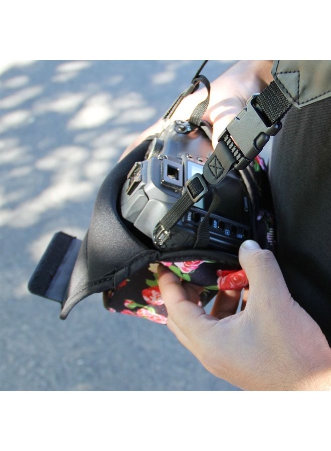 USA Gear DSLR Camera Sleeve (Floral) with Neoprene Protection, Holster Belt Loop and Accessory Storage - Compatible with Canon EOS Rebel T7, T8, SL3, R7, Nikon D3400, Pentax K-70 and Many More