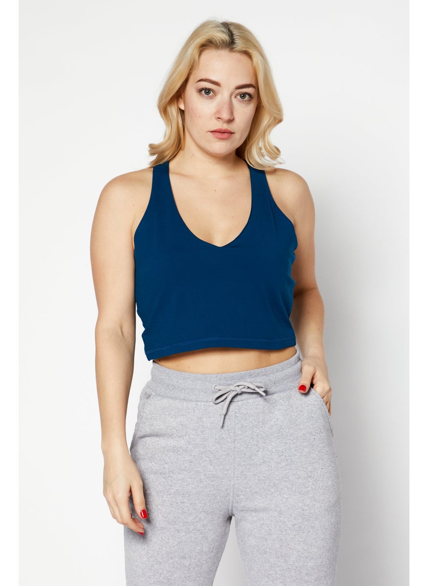 DKNY Sport Women Sportswear Fit Brand Logo Sleeveless Training Top, Teal Blue  - Image 1