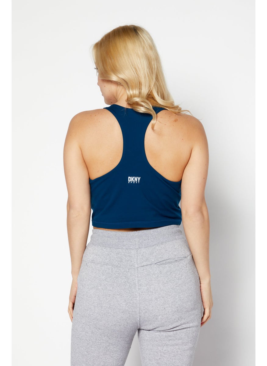 DKNY Sport Women Sportswear Fit Brand Logo Sleeveless Training Top, Teal Blue  - Image 3