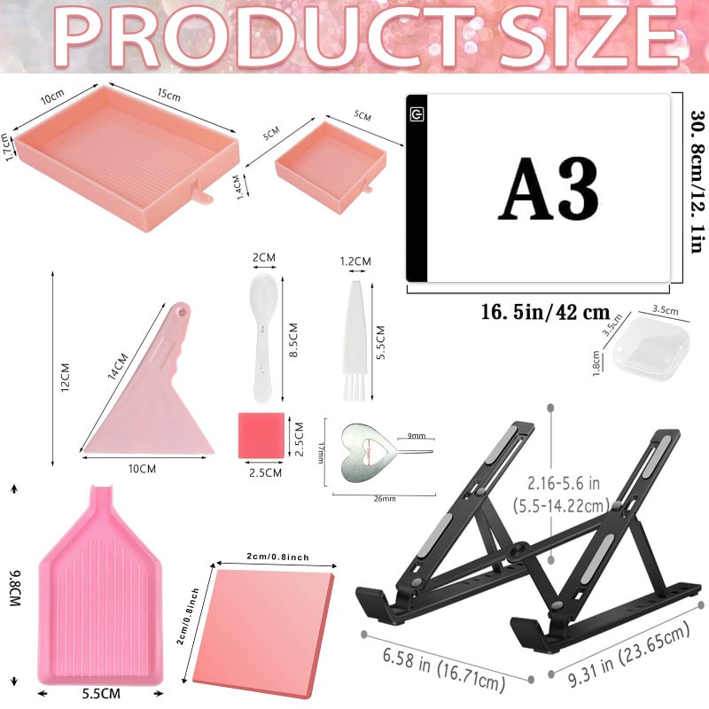 XEUZK All-Inclusive Diamond Art Accessories Kit with A3 DiamondPainting Light Pad Kit, Light Board for Painting Accessories, Bead Organizers & 5D Painting Tools Set for Full Drill & Partial Drill Art - Image 3