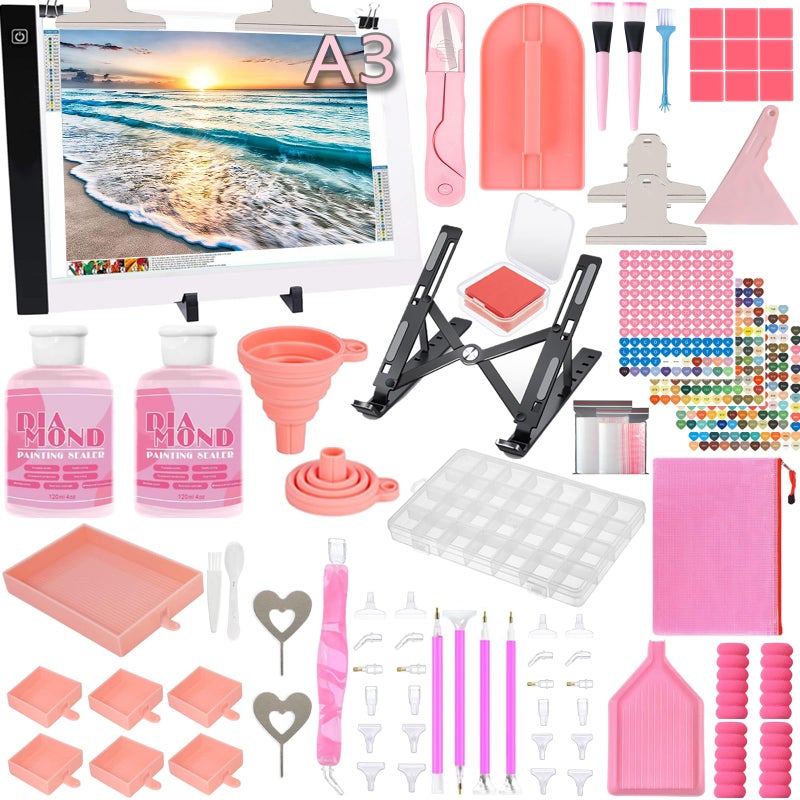 XEUZK All-Inclusive Diamond Art Accessories Kit with A3 DiamondPainting Light Pad Kit, Light Board for Painting Accessories, Bead Organizers & 5D Painting Tools Set for Full Drill & Partial Drill Art - Image 1