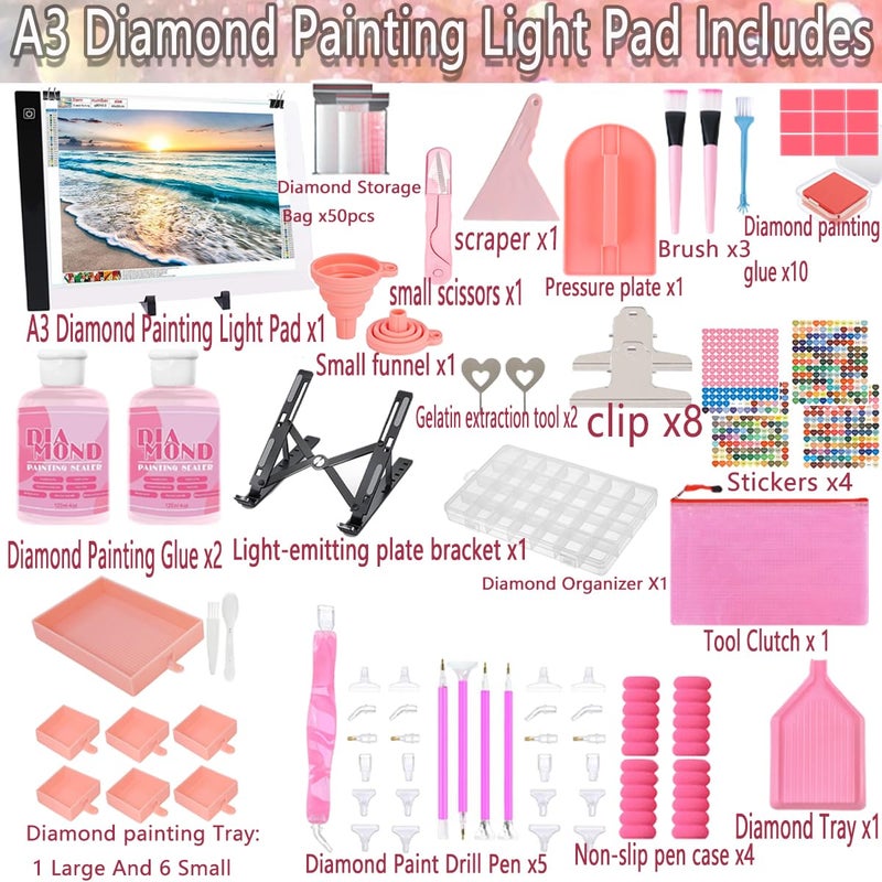 XEUZK All-Inclusive Diamond Art Accessories Kit with A3 DiamondPainting Light Pad Kit, Light Board for Painting Accessories, Bead Organizers & 5D Painting Tools Set for Full Drill & Partial Drill Art - Image 2