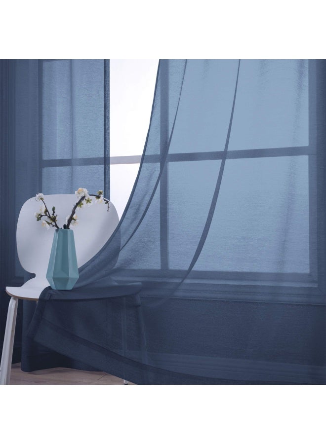 KOUFALL KOUFALL Navy Blue Curtains 96 Inches Long for Living Room 2 Panels Set Window Drapes Dark Navy Grommet Curtains Sheer for Bedroom Backdrop 52x96 Inch Length  - Image 4