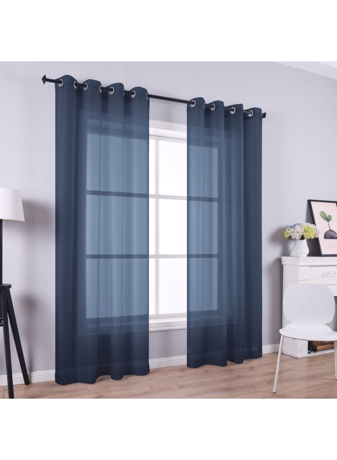 KOUFALL KOUFALL Navy Blue Curtains 96 Inches Long for Living Room 2 Panels Set Window Drapes Dark Navy Grommet Curtains Sheer for Bedroom Backdrop 52x96 Inch Length  - Image 5