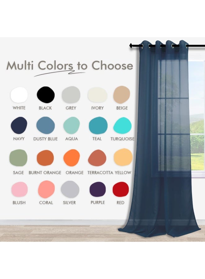 KOUFALL KOUFALL Navy Blue Curtains 96 Inches Long for Living Room 2 Panels Set Window Drapes Dark Navy Grommet Curtains Sheer for Bedroom Backdrop 52x96 Inch Length  - Image 2