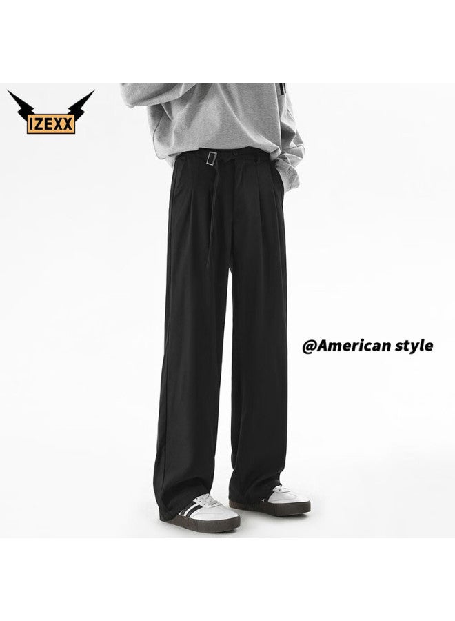 Izexx Spring Men's Draped Casual Trousers Simple Versatile Loose Straight Black Pants Iz48 Black XL - Image 3