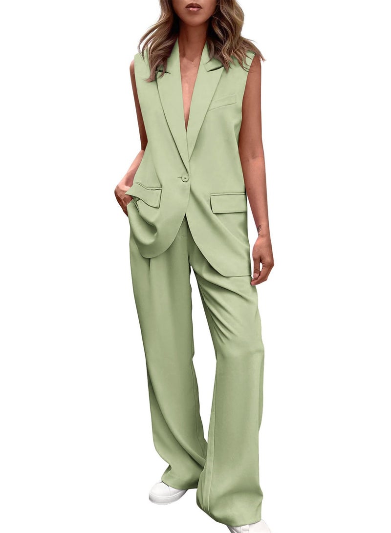 Shougu New Fashion Sleeveless Small Suit Straight Pants Set  - Image 1
