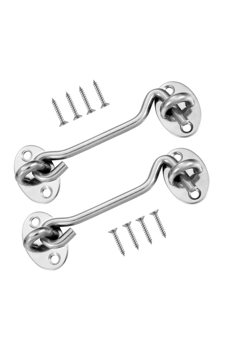 Excefore Cabin Hook, 2 Pack 3'' Barn Door Lock, Heavy Duty Solid Thicken Stainless Steel Gate Latch Lock, Add More Security and Privacy, Eye Latches & Bolt for Door Locks, Silver - Image 1