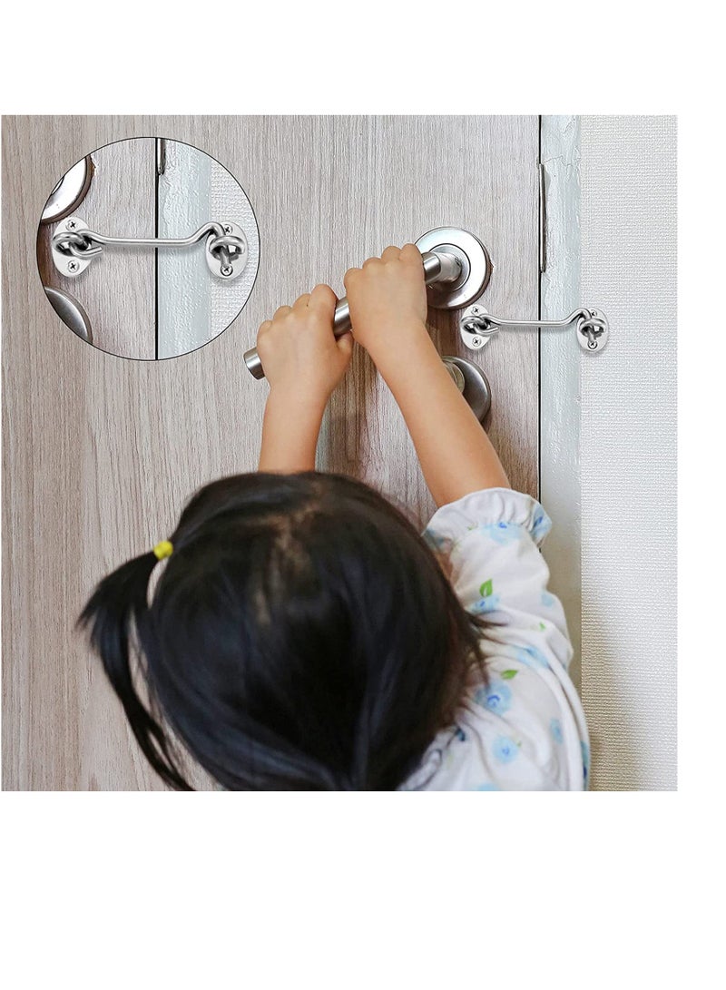 Excefore Cabin Hook, 2 Pack 3'' Barn Door Lock, Heavy Duty Solid Thicken Stainless Steel Gate Latch Lock, Add More Security and Privacy, Eye Latches & Bolt for Door Locks, Silver - Image 3