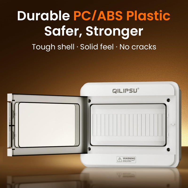 QILIPSU 9 Way DIN Rail Circuit Breaker Box UL94-V0 PC/ABS IP65 Waterproof Distribution Enclosure with Longer Bus Bars for Indoor Outdoor and Solar Use - Image 2