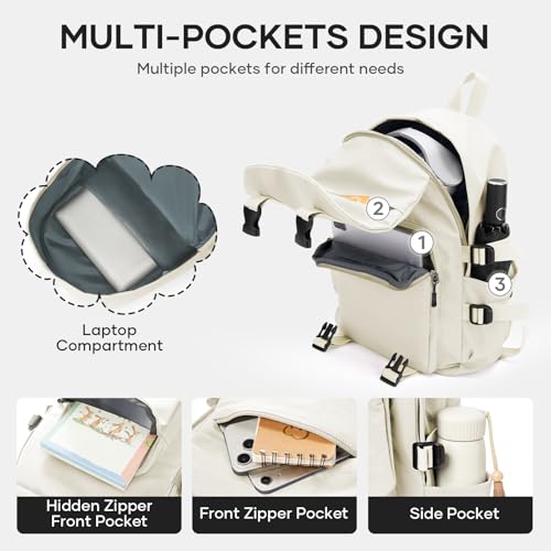 coowoz Lightweight School Bag Casual Daypack College Laptop Backpack for Men Women Water Resistant Travel Rucksack for Sports High School Middle Bookbag for girls（White） - Image 4