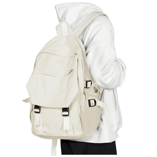 coowoz Lightweight School Bag Casual Daypack College Laptop Backpack for Men Women Water Resistant Travel Rucksack for Sports High School Middle Bookbag for girls（White） - Image 1