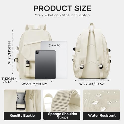 coowoz Lightweight School Bag Casual Daypack College Laptop Backpack for Men Women Water Resistant Travel Rucksack for Sports High School Middle Bookbag for girls（White） - Image 3