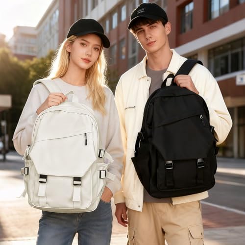 coowoz Lightweight School Bag Casual Daypack College Laptop Backpack for Men Women Water Resistant Travel Rucksack for Sports High School Middle Bookbag for girls（White） - Image 2