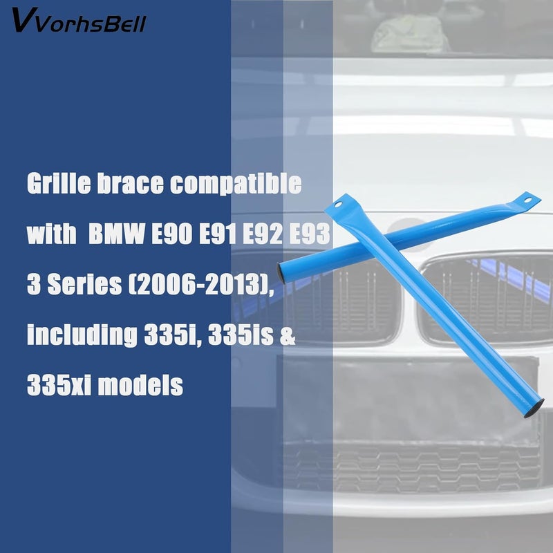 VVORHSBELL قضبان دعامة الشبكة الأمامية على شكل V متوافقة مع سيارات BMW E90 E91 E92 E93 من الفئة الثالثة (موديلات 2006-2013) بما في ذلك 335i و335is و335xi، مطلي بمسحوق لدعم شبكة الكلى الأمامية - Image 3