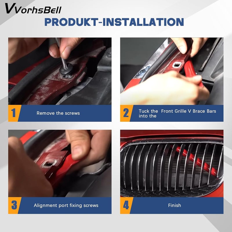 VVORHSBELL قضبان دعامة الشبكة الأمامية على شكل V متوافقة مع سيارات BMW E90 E91 E92 E93 من الفئة الثالثة (موديلات 2006-2013) بما في ذلك 335i و335is و335xi، مطلي بمسحوق لدعم شبكة الكلى الأمامية - Image 5