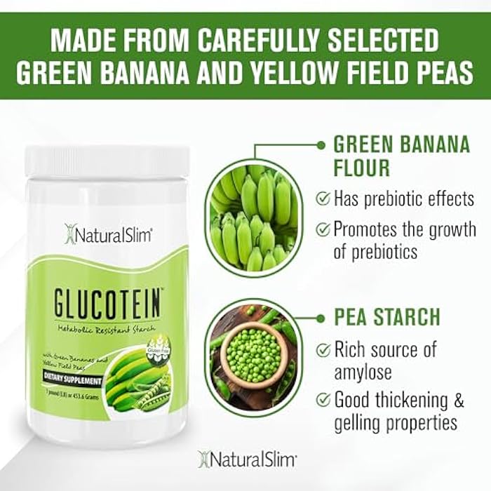 NaturalSlim مكمل نشا مقاوم للبريبايوتيك NaturalSlim مع دقيق الموز الأخضر وخلطة نشا البازلاء مسحوق جلوكوتين - خالي من الكائنات المعدلة وراثيًا وخالي من الغلوتين - 16 حصة - Image 5