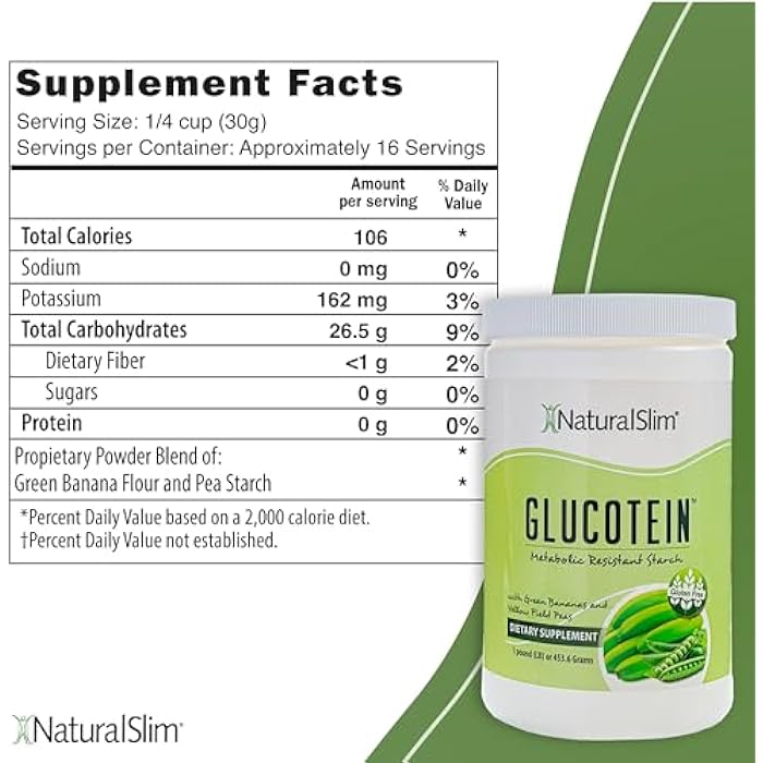 NaturalSlim مكمل نشا مقاوم للبريبايوتيك NaturalSlim مع دقيق الموز الأخضر وخلطة نشا البازلاء مسحوق جلوكوتين - خالي من الكائنات المعدلة وراثيًا وخالي من الغلوتين - 16 حصة - Image 2