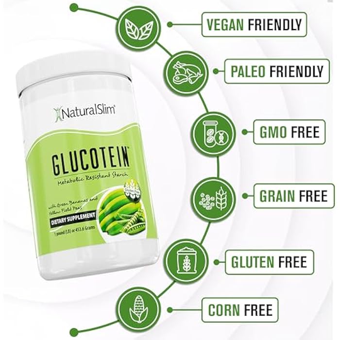 NaturalSlim مكمل نشا مقاوم للبريبايوتيك NaturalSlim مع دقيق الموز الأخضر وخلطة نشا البازلاء مسحوق جلوكوتين - خالي من الكائنات المعدلة وراثيًا وخالي من الغلوتين - 16 حصة - Image 3