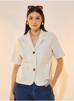 Take Two Solid Pocket Detail Short Sleeve Blazer  - Image 1