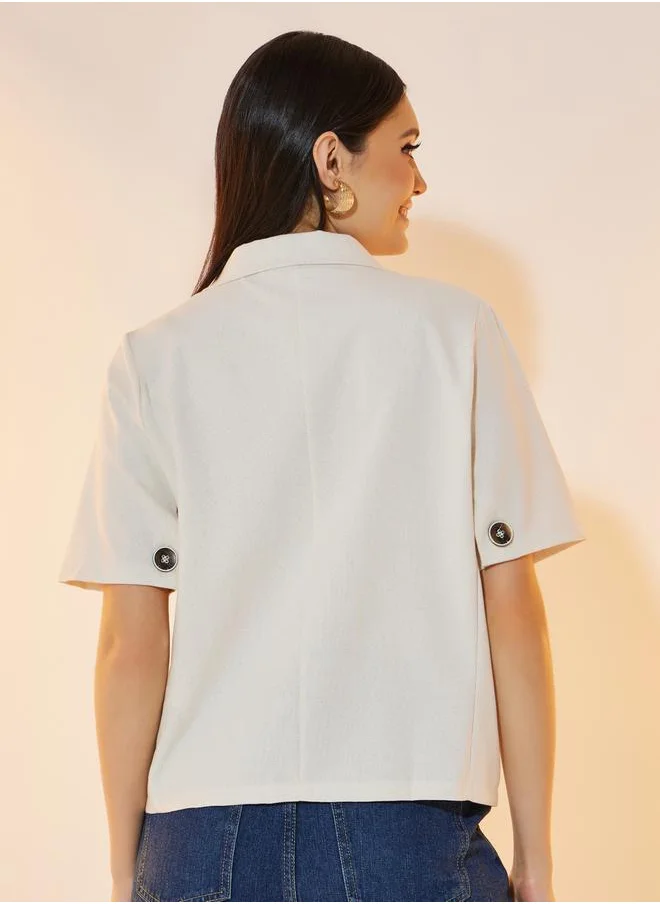 تايك تو Solid Pocket Detail Short Sleeve Blazer