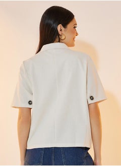 Take Two Solid Pocket Detail Short Sleeve Blazer  - Image 5