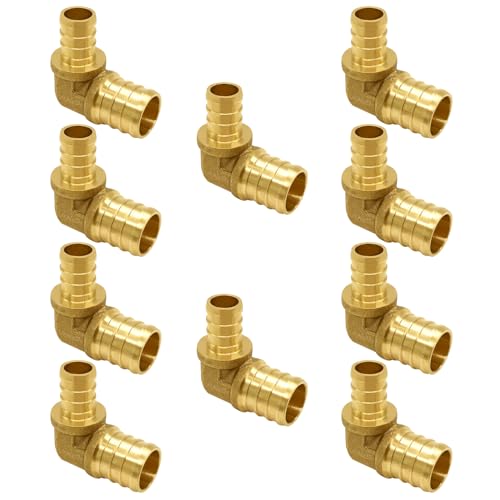 Uenede 10PCS LF Brass 34 to 12 Inch PEX Reducer 90 Degree Elbow Barb Coupling Pipe Crimp Fitting - Image 1