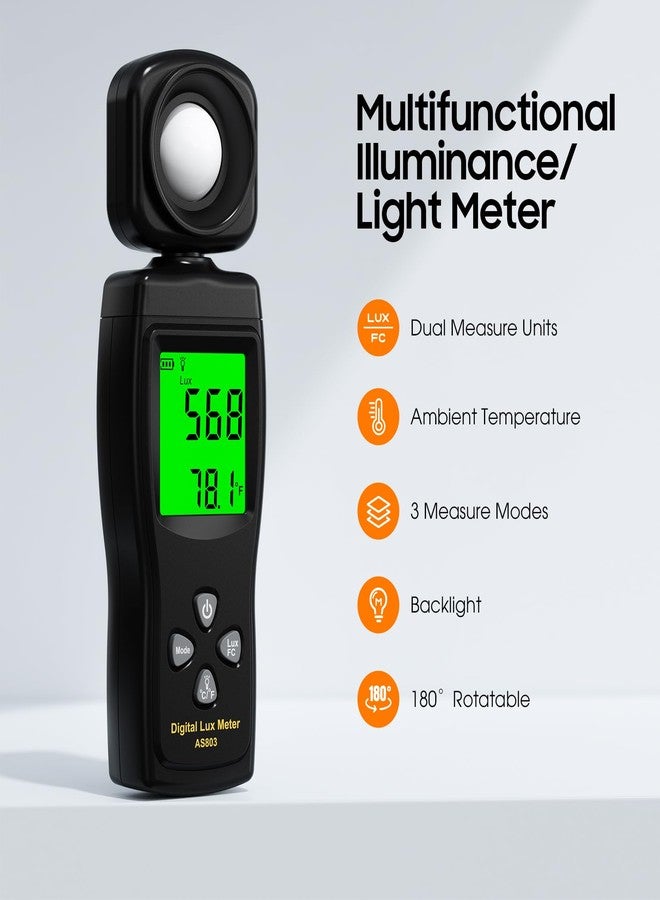 Ohcans Digital Illuminance Lux Meter, 0~200,000 Lux Range with 180º Rotating Sensor Light Meter Foot Candles, Backlight LCD Display, Handheld Light Meter for Plants, Photography, Indoor, Film Camera - Image 3