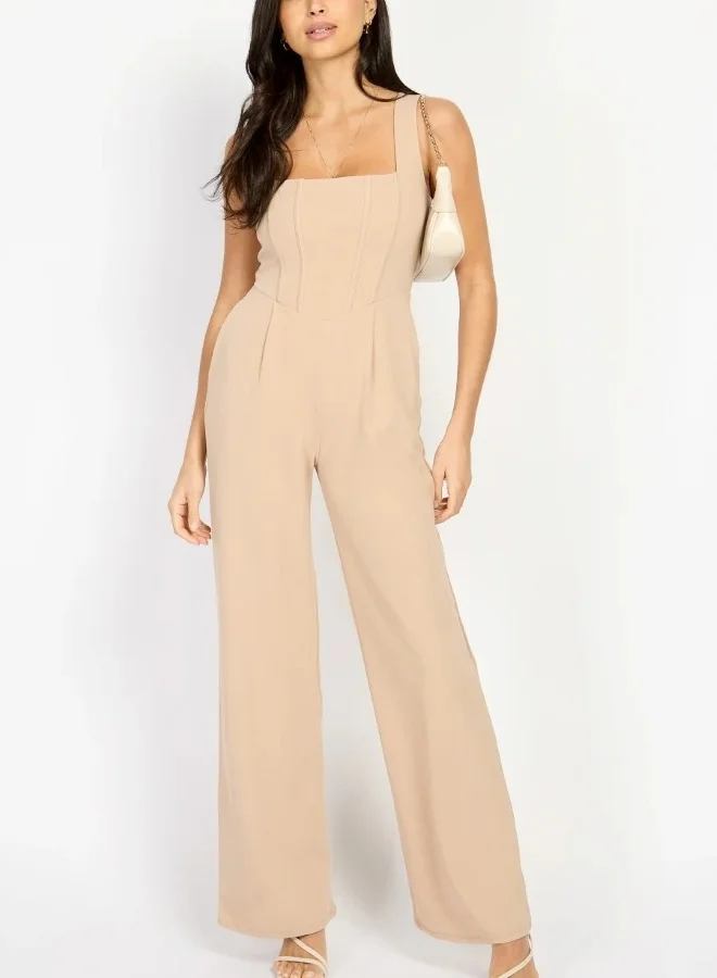 Taupe Wide Leg Corset Jumpsuit