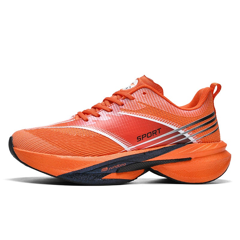 Marathon Air Cushion Carbon Plate Sports Running Shoes Men Breathable Lightweight Women Comfortable Nonskid Speciality Sneakers Orange 