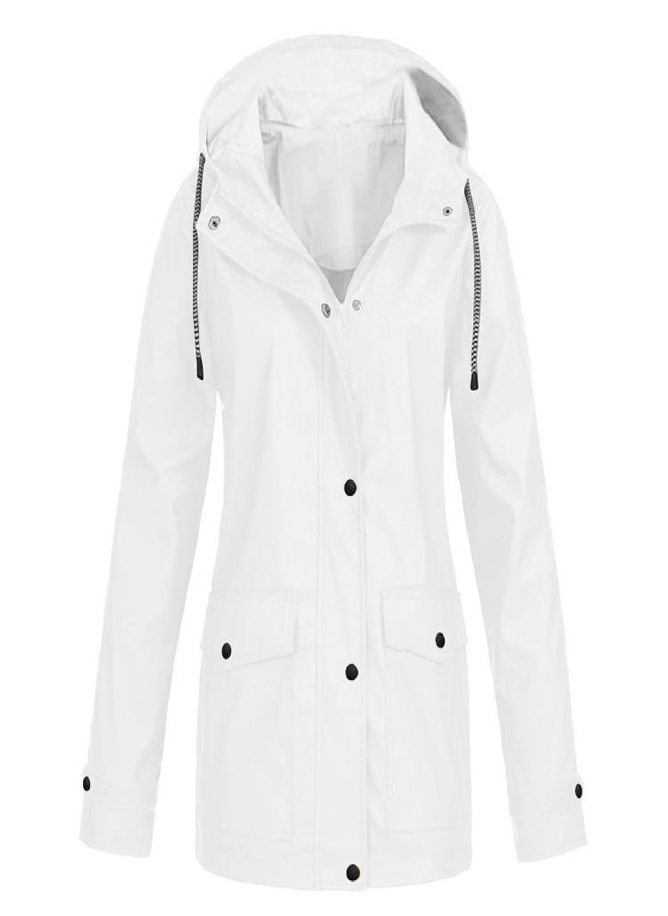 Eckek - Women Solid Stripe Rain Jacket Outdoor Plus Waterproof Hooded Raincoat Windproof - Image 1