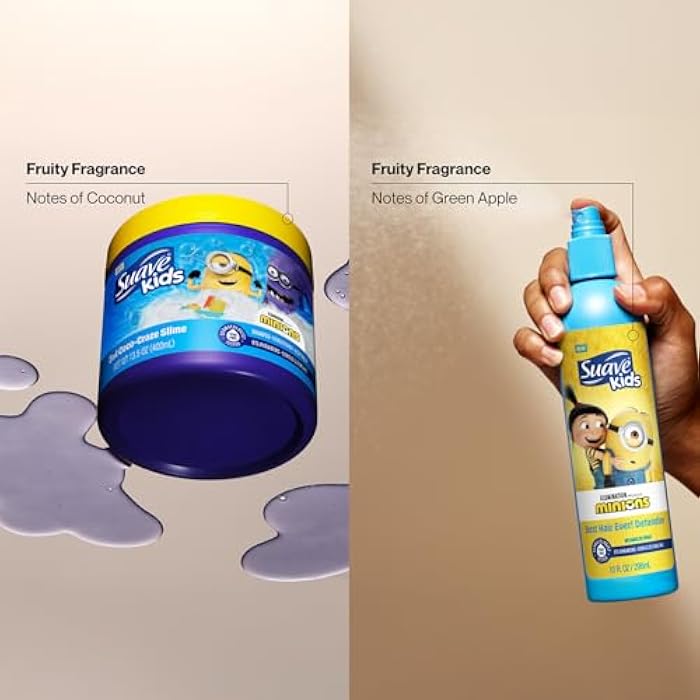 Suave Kids Minions Hair Products Bundle – 3-in-1 Coco-Craze Slime & Fun Fresh Shampoo, Conditioner & Body Wash + Detangler Spray, 28 Oz Ea (3 Piece Set) - Image 5
