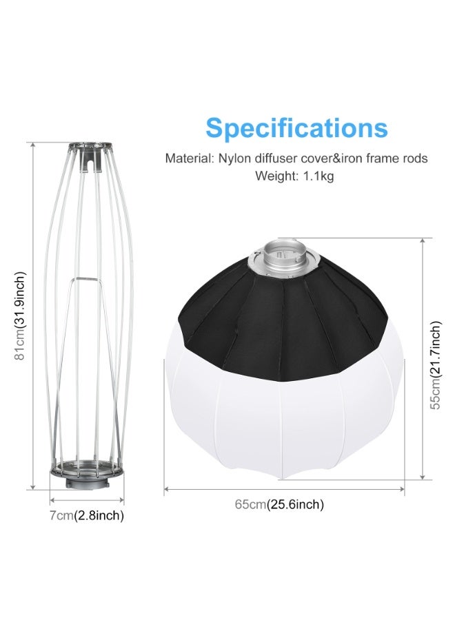 PULUZ 65cm Foldable Lantern Softbox with Bowens Mount – SpeedLite Flash Light Diffuser for Soft, Even 360° Lighting - Image 3