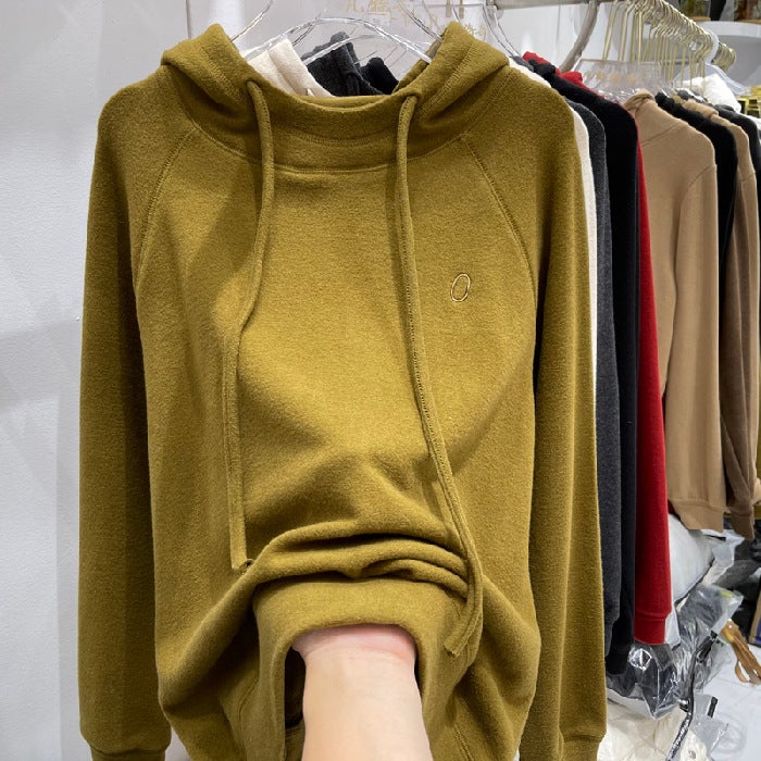 1632# [2025 autumn and winter new] velvet base hoodie women 2025 autumn and winter new Joker warm hooded Dark gray  - Image 2