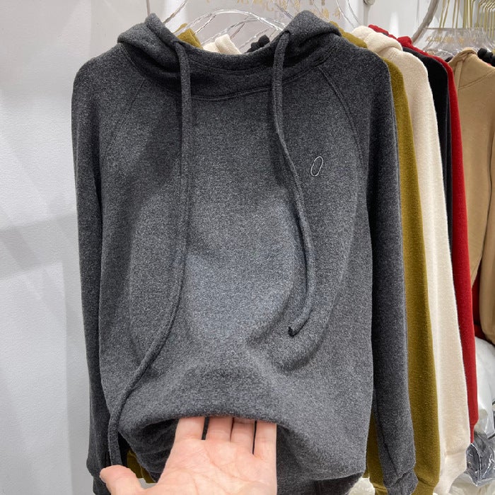 1632# [2025 autumn and winter new] velvet base hoodie women 2025 autumn and winter new Joker warm hooded Dark gray  - Image 1