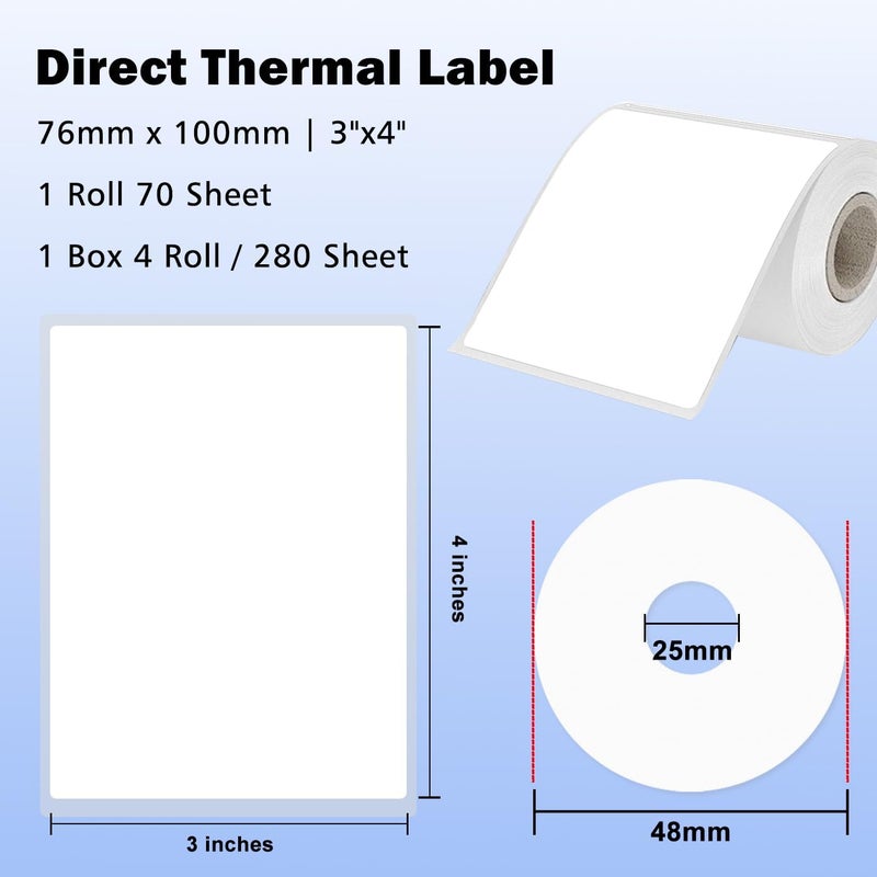 LENVII 76x100 mm (3" x 4") Thermal Labels Paper 280 Sheets - 4 Rolls × 70 Labels, Tear/Water/Oil/Scratch Resistant Multi-Purpose Adhesive Stickers for Barcode/FNSKU, Home, Office, Product Gift Tag - Image 2