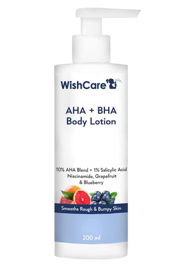 WishCare 10% AHA + 1% BHA Body Lotion for Men & Women - Body lotion for dry skin - Detans, Smooths Rough & Bumpy Skin 200ml - Image 1