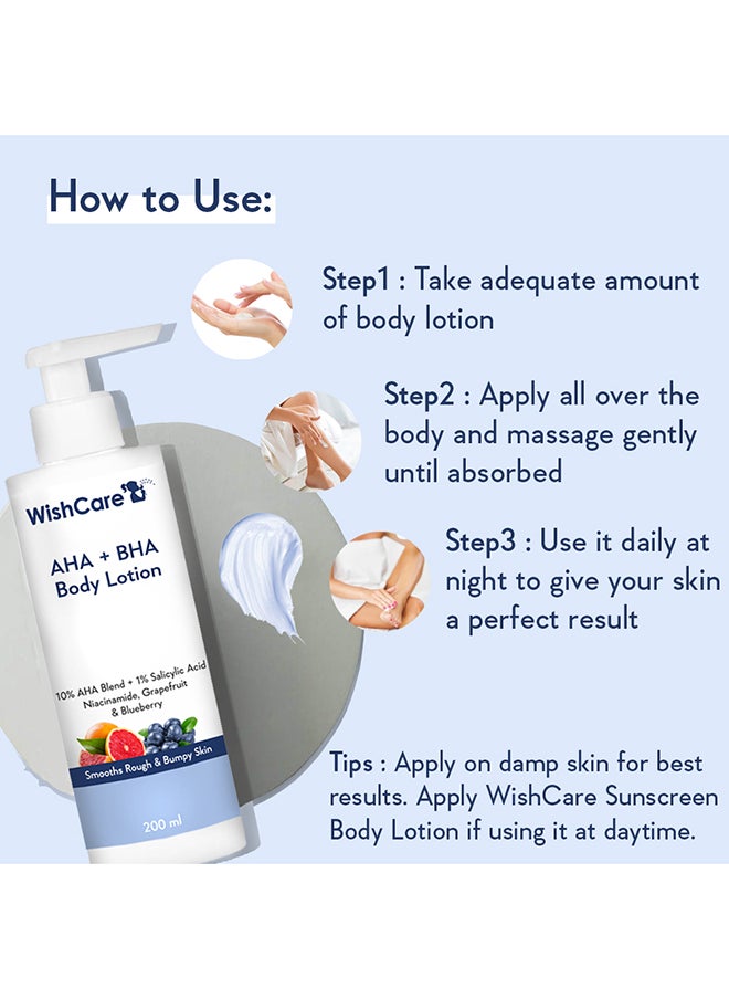 WishCare - 10% AHA + 1% BHA Body Lotion for Men & Women - Body lotion for dry skin - Detans, Smooths Rough & Bumpy Skin 200ml - Image 1