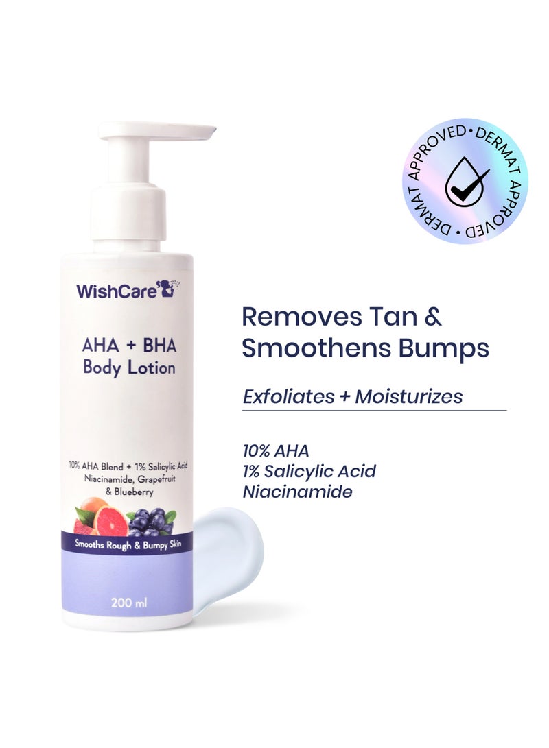 WishCare 10% AHA + 1% BHA لوشن الجسم للرجال والنساء - لوشن للجسم للبشرة الجافة - يزيل التصبغات، ينعم البشرة الخشنة والمطبات 200 مل - Image 1