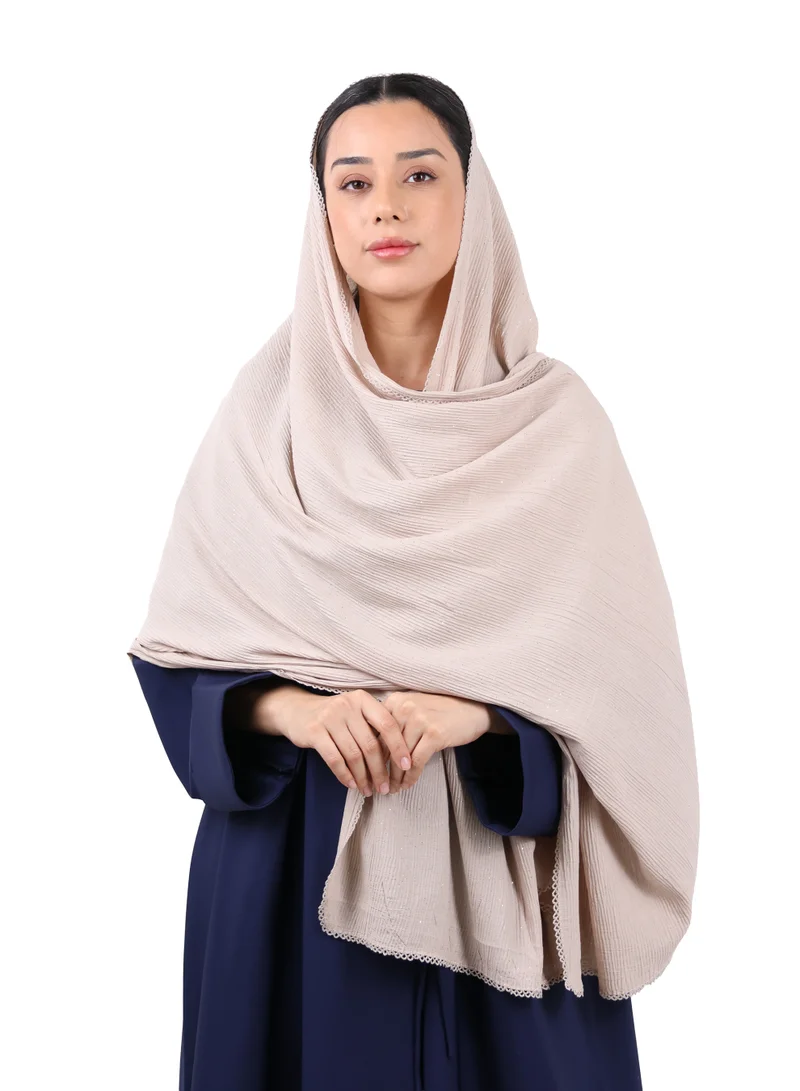 Jameela  Crinkle Cotton Mix Scarf with Lace Trim & Shimmer (Camel) for Women | Best Price UAE