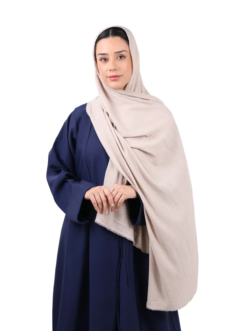 Jameela  Crinkle Cotton Mix Scarf with Lace Trim & Shimmer (Camel) for Women | Best Price UAE