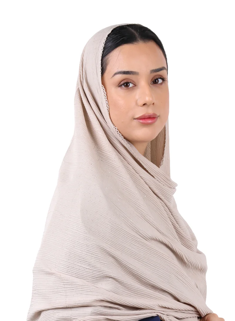 Jameela  Crinkle Cotton Mix Scarf with Lace Trim & Shimmer (Camel) for Women | Best Price UAE