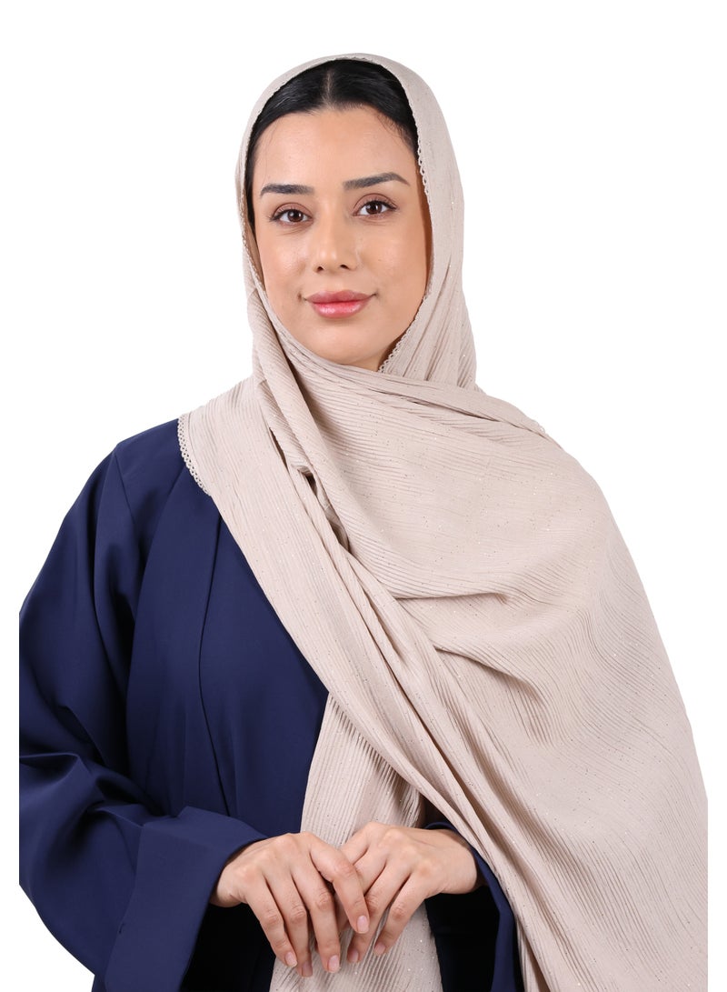 جميلة وشاح قطني مزيج مجعّد مع حواف دانتيل ولمسات لامعة - جملي - Image 1