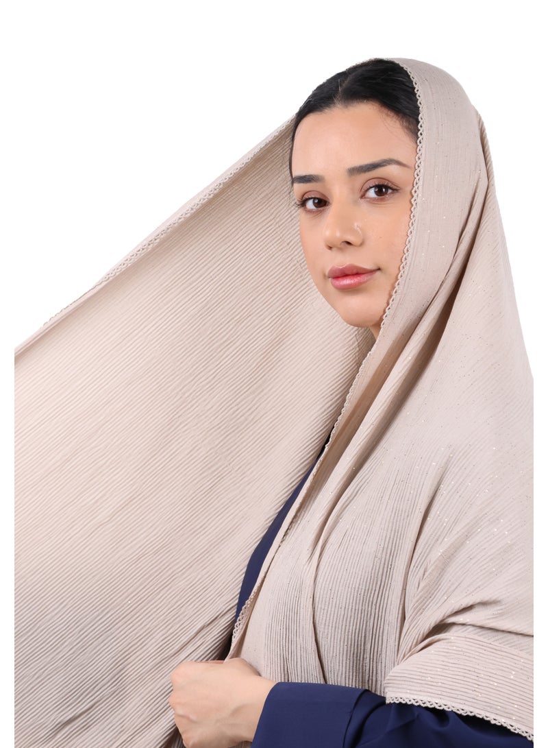 جميلة وشاح قطني مزيج مجعّد مع حواف دانتيل ولمسات لامعة - جملي - Image 3