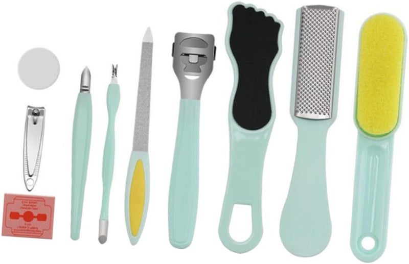 SHOWERORO 10-in-1 Foot Nail Trimmer and Exfoliating File Kit, Mint Green Pedicure Tools Set for Dead Skin Removal and Callus Care, Foot Care Accessories for Soft Heel Repair at Home - Image 1