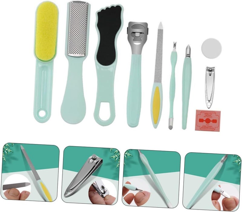 SHOWERORO 10-in-1 Foot Nail Trimmer and Exfoliating File Kit, Mint Green Pedicure Tools Set for Dead Skin Removal and Callus Care, Foot Care Accessories for Soft Heel Repair at Home - Image 5